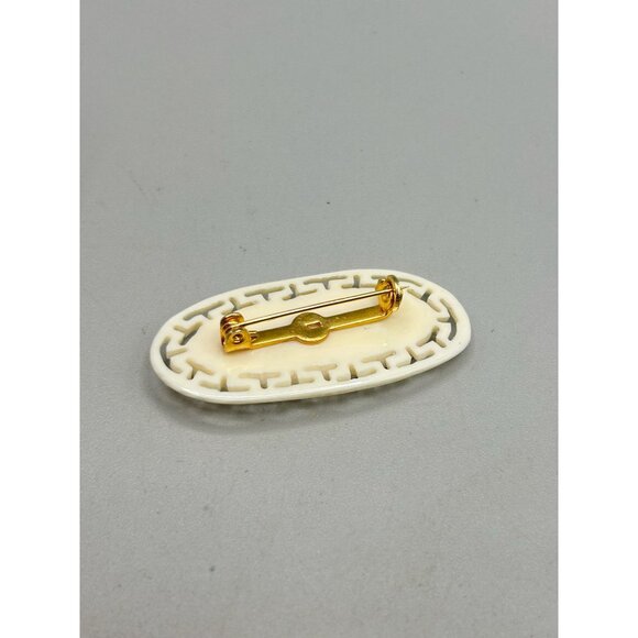 Vintage Carved Celluloid Ivory White Floral Brooch Pin Intricate Rose Design - Picture 5 of 6
